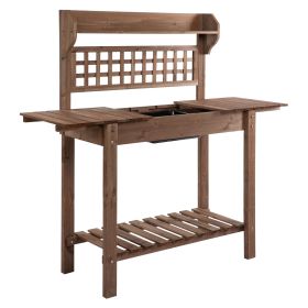 Outsunny Wooden Potting Station: Bench with Storage & Sliding Tabletop for Gardening Ease