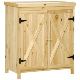 Outsunny Garden Tool Shed Outdoor Storage Cabinet Galvanized Top 2 Shelves Natural